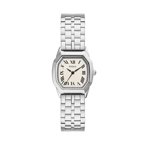 Fossil Relógio feminino Harlow com três ponteiros prata pulseira de aço inoxidável (modelo: ES5363), Prata, Harlow