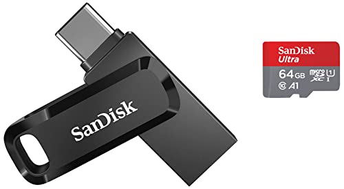 Image of SanDisk Ultra Dual Drive Go USB Type C Pendrive for Mobile (Black, 128 GB, 5Y - SDDDC3-128G-I35) & Ultra microSD UHS-I Card 64GB, 120MB /s R