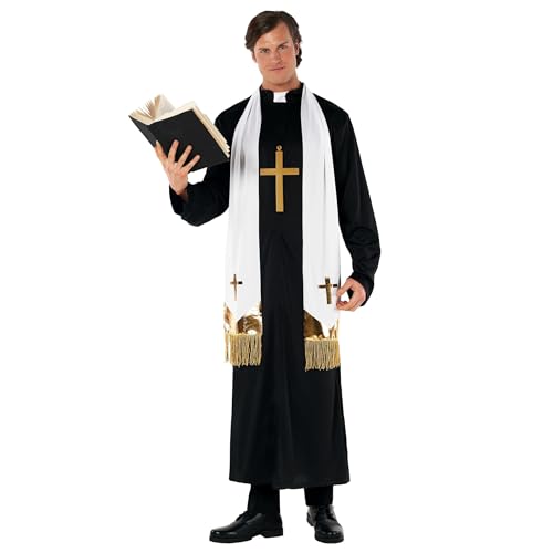 Morph Priest Costume Men Exorcist Costume Mens Priest Costumes Priests Robe Cardinal Outfit Halloween Costumes for Men X-Large