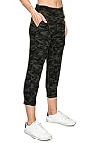 Leggings Depot ActiveFlex Jogger Yoga Pants with Pockets (Capri, DarkGreen Camouflage, Medium)