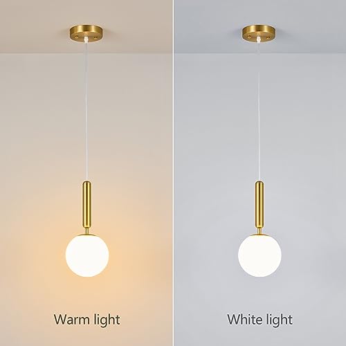 Image of Modern Hanging Light Fixture Pendant Lighting for Kitchen Island Mid Century Gold Pendant Lights with Globe Milky White Glass Pendant Light for Bedroom Bathroom Entryway (1 Pack)