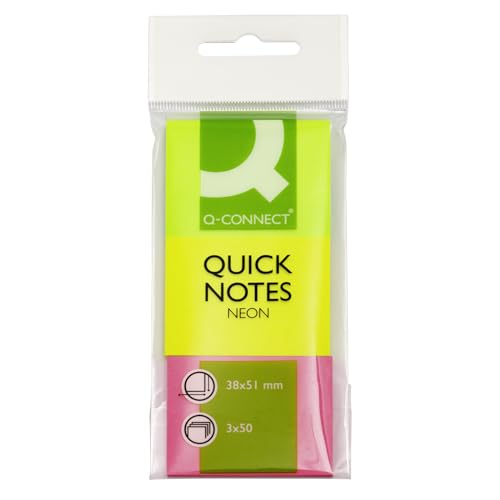 Q Connect – Assortiti 40 X 50 Mm Quick Note Pad Riposizionabile, Neon