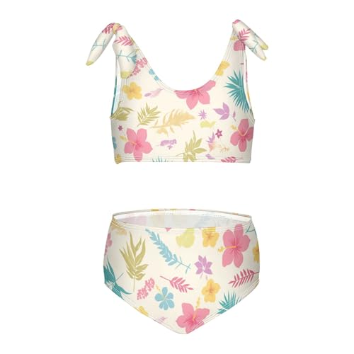 KLL Hand Drawn Tropical Pattern Girls' Two Piece Bikini Sets Beach Swimsuit Swimwear Cute Shoulder Strap