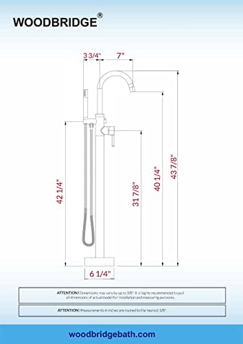 WOODBRIDGE F0007 BG Llave para bañera freestanding montada en el piso, grifería de baño de latón con ducha de mano, acabado oro cepillado miniatura 5