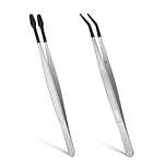 Rubber Tipped Tweezers, 2 Pcs PVC Long Tweezers for Crafts Rubber Tipped Tweezer for Crafts Stamps Coin Beads Jewelry Hobby Tools (Long Bent Tip and Straight Flat Tip)