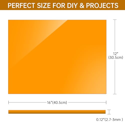 Image of Orange Acrylic Sheet 12 inch x 16 inch x 1 /8 inch, ALCCIFI Cast Plexiglass Sheet for Laser Cutting & Engraving, 2 Pack Translucent Acrylic Board for Cricut, Signs & DIY Projects,