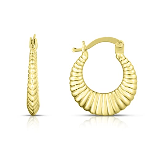 Floreo 10k Yellow Gold Scalloped Ribbed Shrimp Hoop Earrings