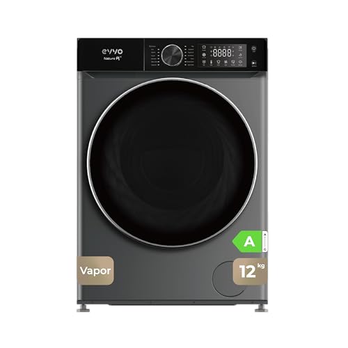 EVVO Lavadora Carga Frontal NATURE R - Capacidad de 12 Kg, Motor Inverter eDRIVE, 1400 RPM, Eficiencia Energética A, Vapor Antialergias, Auto Limpieza, Tambor ePROTECT, Pantalla Táctil, Color Inox