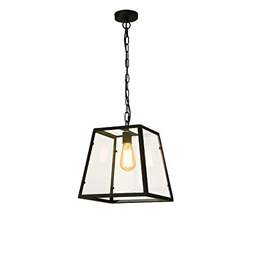 Chandelier industriel E27 plafonnier retro noir verre rectangle - 2