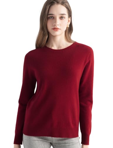 Chanyarn Damen 100% Kaschmir Pullover 2025 Herbst Winter Rundhalsausschnitt Lange Ärmel warm weicher Strickpullover (Weinrot26107 L)