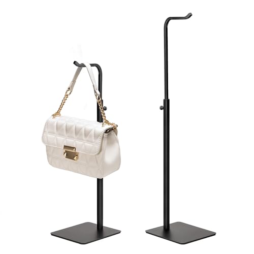 Josmimic 2 Pack Purse Holder Handbag Display Stand: Hanger Rack Showing Bags Purses and Wreath Adjustable Black Hook Stand for Tabletop Closet Desk and Retail Use for Vendors
