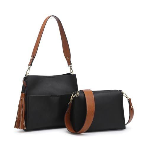 Lyla Bucket Bags 2-in-1 Trendy Vegan Leather Hobo Crossbody Handbags Shoulder Purses for Women