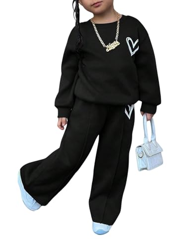 SweatyRocks Zweiteiler Mädchen 4-7 Jahre Bekleidungssets Für Mädchen Pullover Und Hose Set Kinder Jogginghose Und Pulli Set Herbst Outfit Schwarz 5 Jahre