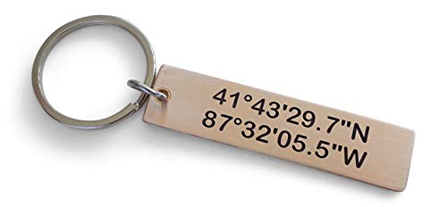Custom Bronze Keychain with Coordinates Engraved, GPS Keychain, Couples Anniversary Gift