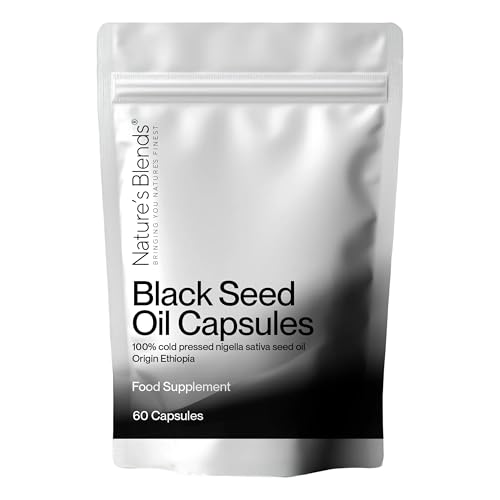 Nature's Blends 60 x 500mg Cold Pressed Black Seed Oil Capsule - Pure Ethiopian Nigella Sativa Black Seed Oil Capsules - Premium for Hair Growth