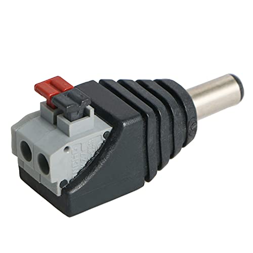 10 conectores macho de 12 V DC5525 de 2,5 x 5,5 mm para tiras LED y cámaras CCTV en color negro