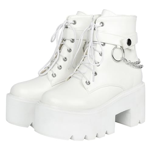 Image of Parisuit Womens Goth Patent Ankle Boots Platform Chunky Combat Boots