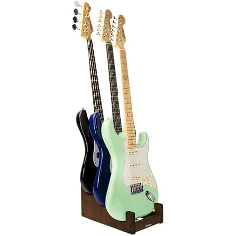 STRICH Wooden Guitar Stand for Multiple Guitars, 3-Holder, Front Display Space-Saving Floor Guitar Rack, Padded Multi Guitar Stand for Home, Studio, Stage, GS-1N (For 3 Electric/Bass) Cover