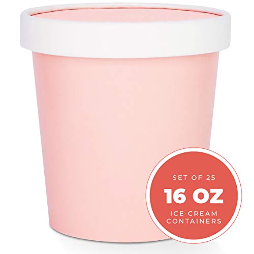 Glowcoast Ice Cream Containers With Lids - 16 oz Pint Ice Cream Storage Container for Homemade Icecream. Freezer-Safe Tub with Lid Protect Frozen Desserts like Yoghurt (Peach, 25)