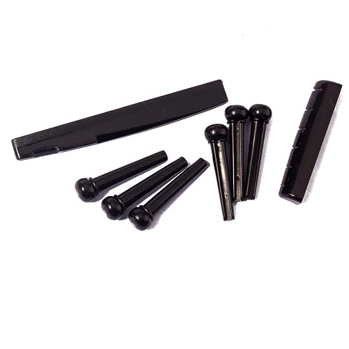 Yardwe Acoustic Guitar Bridge Saddle and Nut Replacement Parts Black Plastic Guitar Saddle Bridge with Nut Durable Accessories for Acoustic Guitars Standard and Easy to Use