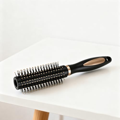 Round Hair Comb Brush for Blow Drying Styling Radial Brush for Creating and Smoothing Curly or Wavy Hair Professional Styling Tool for Women & Men (Black)