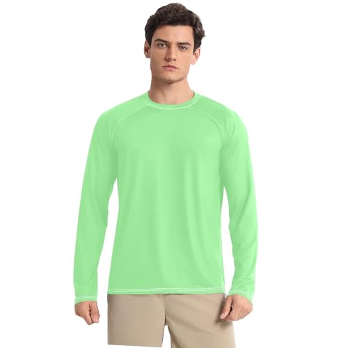 Pale Green Light Green Long Sleeves UPF 50+ Comfortable Round Neck Sun Protection Long Sleeve Hiking