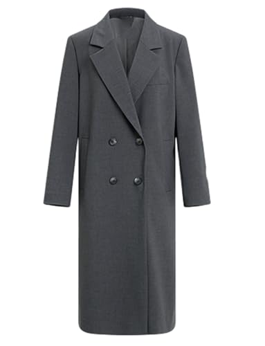 Veste à revers cranté femme blazer long haut de gamme coupe droite croisée