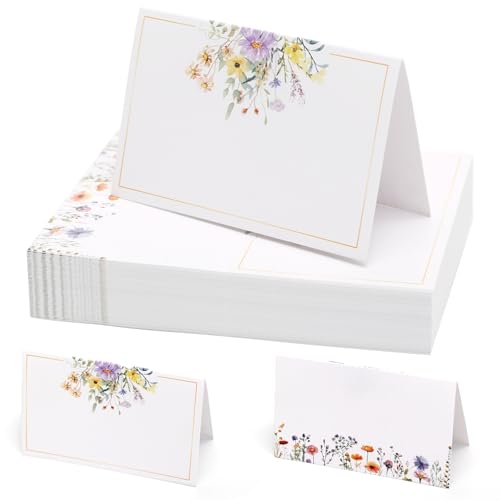 60 peças de cartões de mesa com flores elegantes, cartões para mesa para escrever 10,9 x 8,4 cm, cartões de nome para casamento, cartões de mesa com flores para casamento, cartões de nome para
