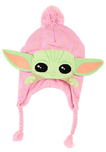 Image of STAR WARS Grogu Beanie Hat and Gloves Set, The Mandalorian Kids Winter Knit Cap and Matching Mittens, Pink, One Size