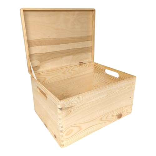 GoodFreshDecor Scatola in Legno - Cassetta con Coperchio - 40 x 30 x 23 cm - con Maniglie - Legno di Pino Abete Naturale