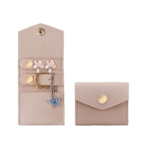 AfitLulu Pequeño Rollo Joyero Mujer Plegable Joyero Viaje, Rollo Bolsa Organizadora de Joyas de Microfibra, Organizador de Joyas Almacenamiento de Joyas para Anillos, Collares, Pendientes (Marrón)