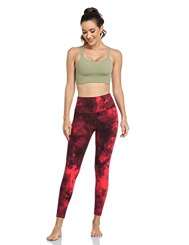 Heynuts Hawthorn Athletic High Waisted Yoga Leggings For Women, Buttery Soft Workout Pants Compression 7/8 Leggings With Inner Pockets Tie Dye Black Red_25'' M(8/10) #TOP3
