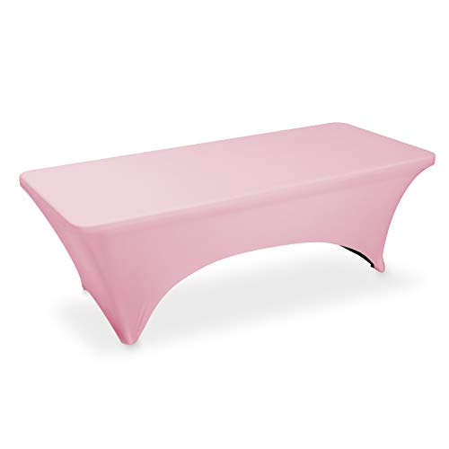 Lann's Linens - Mantel elástico ajustable de 8 pies para mesa rectangular de 96 x 30 pulgadas, boda, banquete, feria, funda de tela de elastano, color rosa