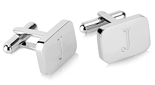 Lux & Pair 18K White-Gold Plated Initial Engraved Stainless Steel Men’s Cufflinks with Gift Box -Personalized Alphabet Letter’s A-Z (J- White Gold) - Thumbnail 4