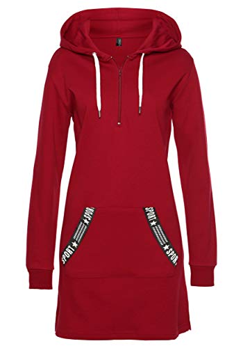 TrendiMax Damen Hoodie Kleid Herbst Langarm Sweatshirts Kapuzenpullover Streetwear Jumper Pullover Mini Kleider, Rot, L