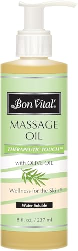 Bon Vital' Therapeutic Touch Massage Oil, 8oz Pump, Unscented Massage Oil for Massage Therapy With Olive Oil, Lightweight Non-Greasy Formula, Professional-Grade for Dry Skin and Sore Muscles