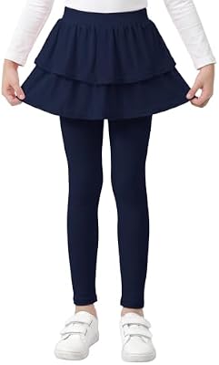 Resinta Navy Girls Uniform Pants Leggings with Skirt Stretchy School Bottoms for Girls 4-14 Years