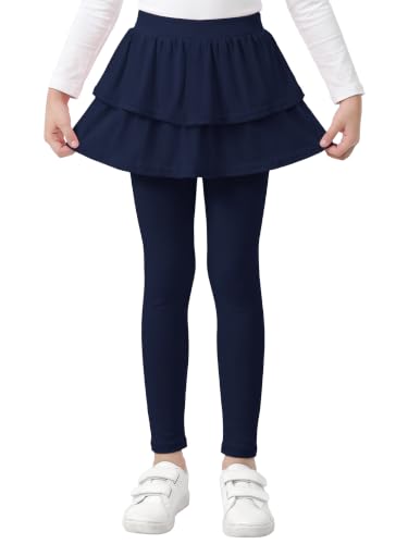 Resinta Navy Girls Uniform Pants Leggings with Skirt Stretchy School Bottoms for Girls 4-14 Years
