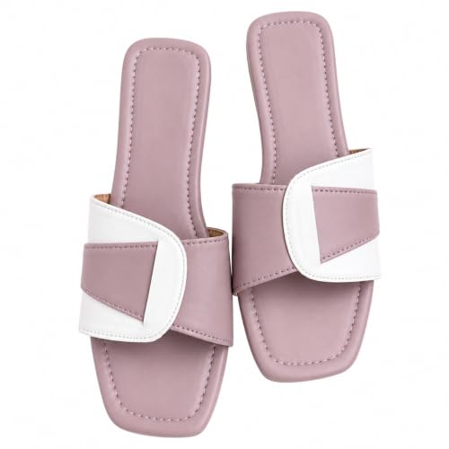 Image of Women's Square Toe Buckle Strap Flat Slides
