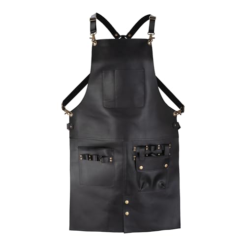 Grembiule in pelle pieno fiore, grembiule da macellaio, grembiule da cuoco, grembiule da barbecue, grembiule da fabbro, grembiule da barbiere, grembiule per falegnameria, regalo di compleanno, Nero ,