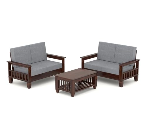 Image of NATRAJ ART & CRAFT Sheesham Wooden 4 Seater Sofa Set for Living Room | Rosewood 2+2 Seater Cushion Sofa Set with Side Newspaper Holder for Home & Office (Walnut)