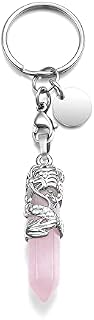 JSDDE Healing Crystal Keyring Sliver Dragon Wrapped Hexagonal Crystals Pointed Gemstone Pendant Keychain Charm
