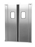 Glownary Double Aluminum Swinging Traffic Door, Silver, 60x84 Inch Opening, Reinforced Spine, 9x14 Inch Window, Commercial