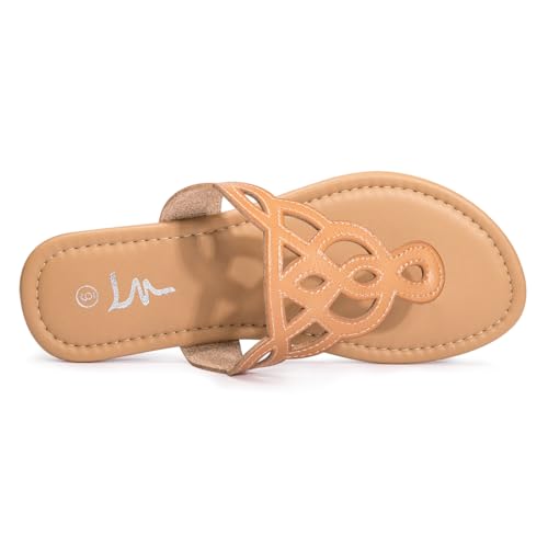 Image of LM Women's Thong Sandals T-Strap Sandals Slip On Flat Sandals Flip Flop Casual Summer Slide Sandals