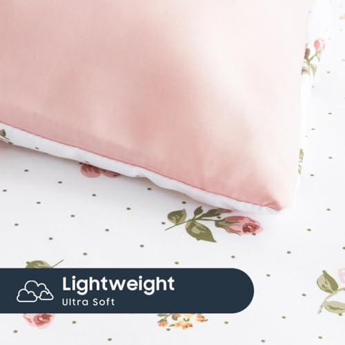 Image of Wake In Cloud - Floral Comforter Set, Coquette Cottagecore Aesthetic Cute Flower Rose Pattern for Women Teen Girls, Soft Lightweight Dorm Bedding, 3 Pieces, Pink, Twin /Twin XL Size