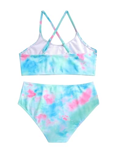 Image of WDIRARA Girl's Tie Dye Heart Print Bikini Set 2 Piece Swimsuits Spaghetti Strap Bathing Suits