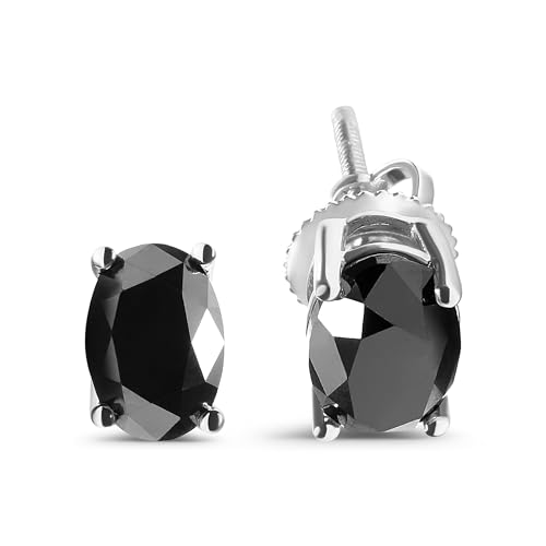 14K White Gold 3.00 Cttw Oval Cut Black Diamond Stud Earrings