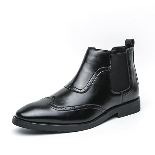 Men'S Leather Chunky Heel Vintage Chelsea Boots Classic Pointed Toe Elastic Pull On Non-Slip Formal Oxford Boots For Business, Evening Parties, Weddings - Main Image