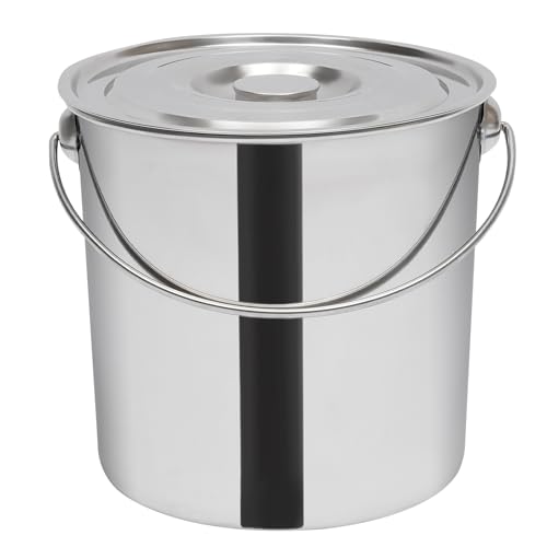 InnaYola Stainless Steel 20L Bucket with Lid, Food-Grade, Hanging Lid, 5.28Gal Capacity, Silver, 304 Stainless Steel