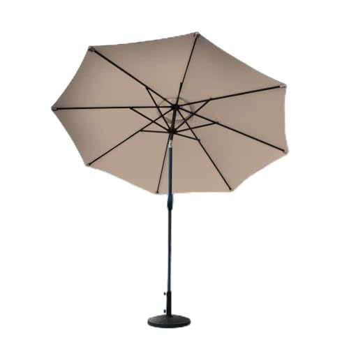 HNU Beige Outdoor Patio Umbrella 9 Ft Resin Base Water- and Fade-Resistant Easy to Crank Open and Close Octagonal Shape | All Season Solid Pattern Market,casual Style Weather-Resistant 8 Steel Ribs